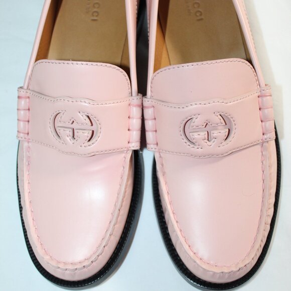 NWB Gucci Pink Interlocking GG Logo Loafer Loafers Flats Slip Ons Leather 40 - Picture 2 of 8
